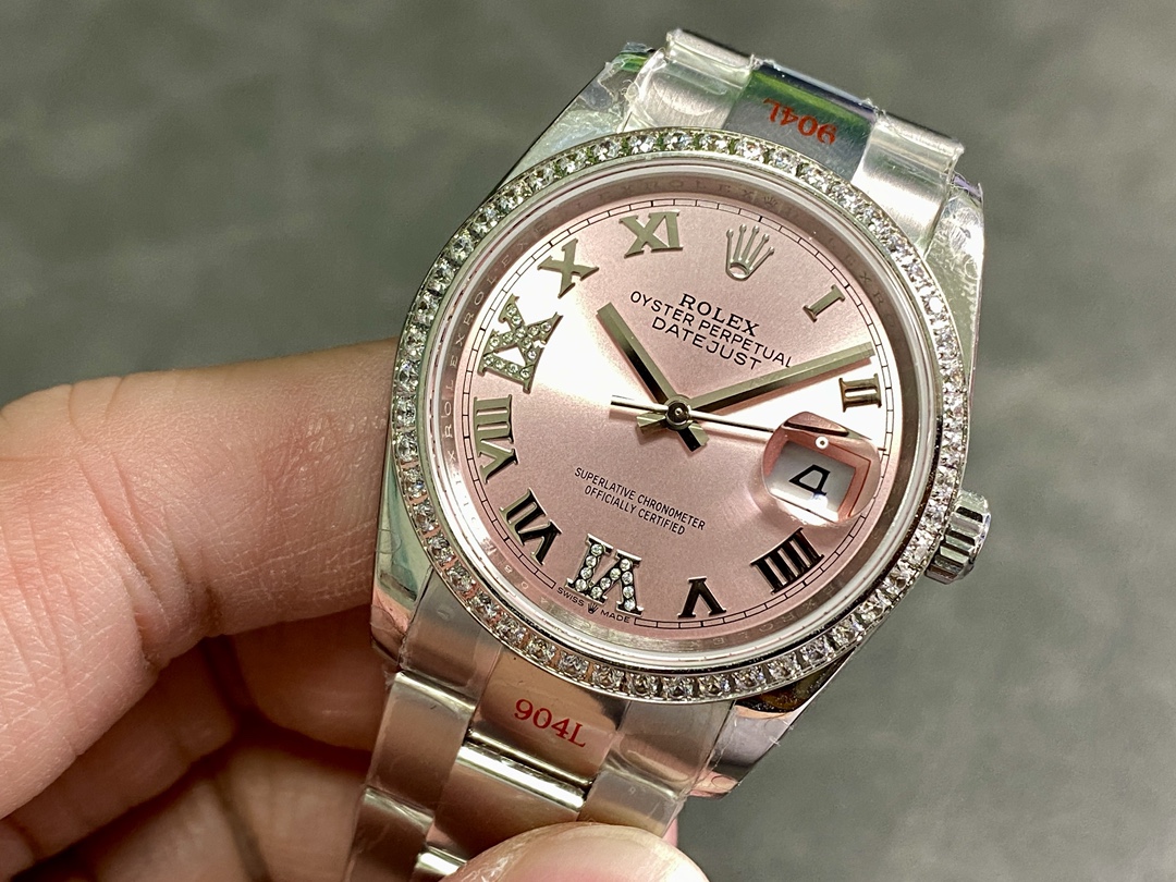 Replica Rolex Datejust 36 126284RBR 0024 Pink Roman Diamond Dial Lady Watch