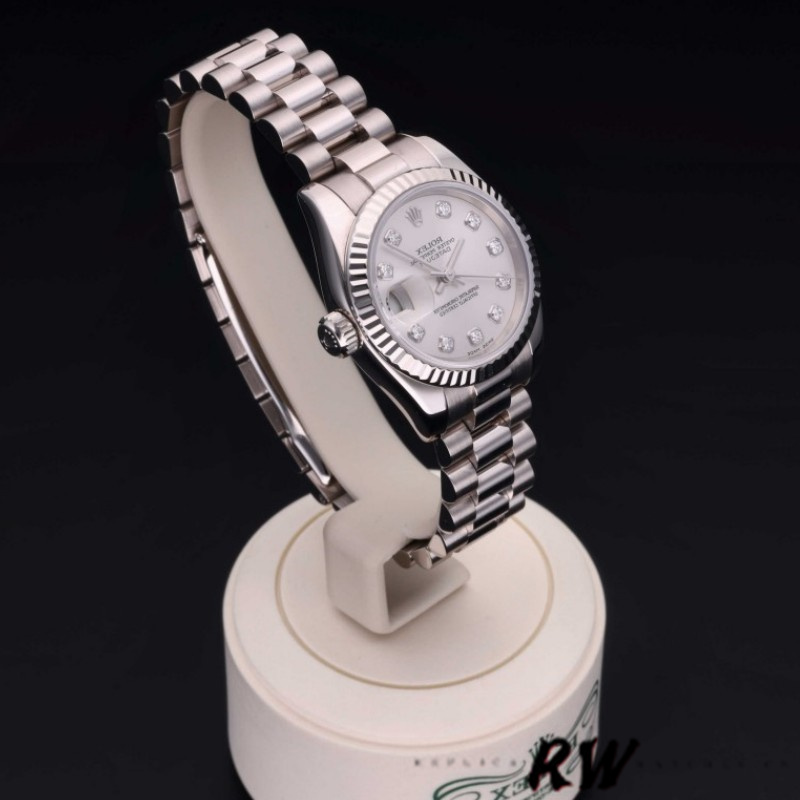 Rolex Datejust 179179 Silver Diamond Dial Fluted Bezel 26MM Lady Replica Watch