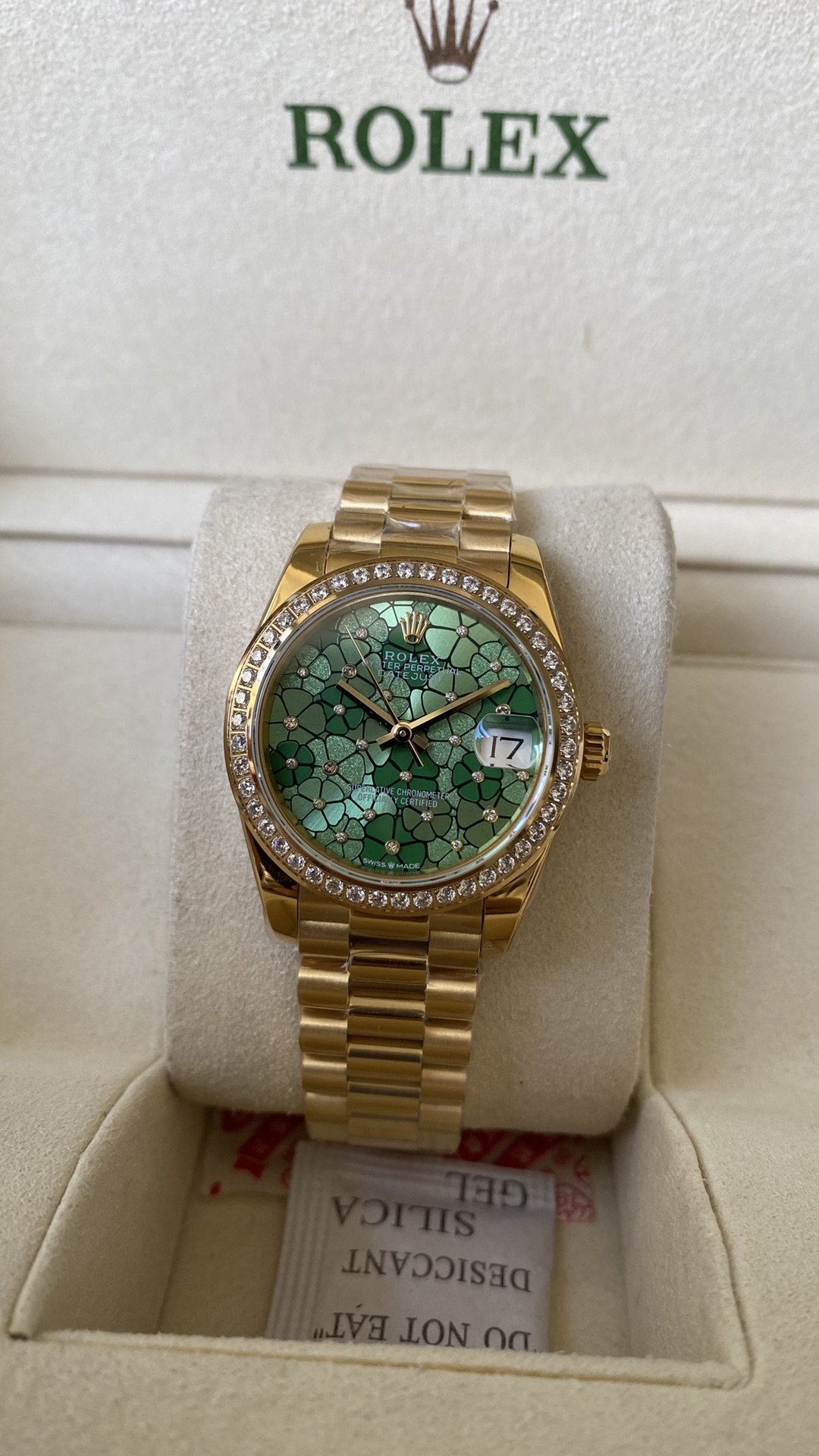 Rolex Datejust 31 Yellow Gold Olive Green Floral Motif Diamond Bezel M278288RBR 0038