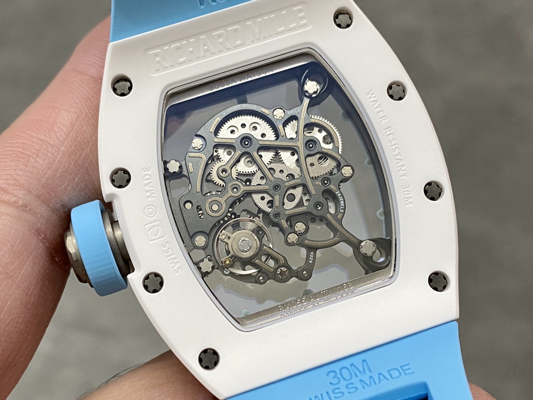 Richard Miller RM 055 RMUL2 NTPT Carbon Fiber Blue Rubber Strap