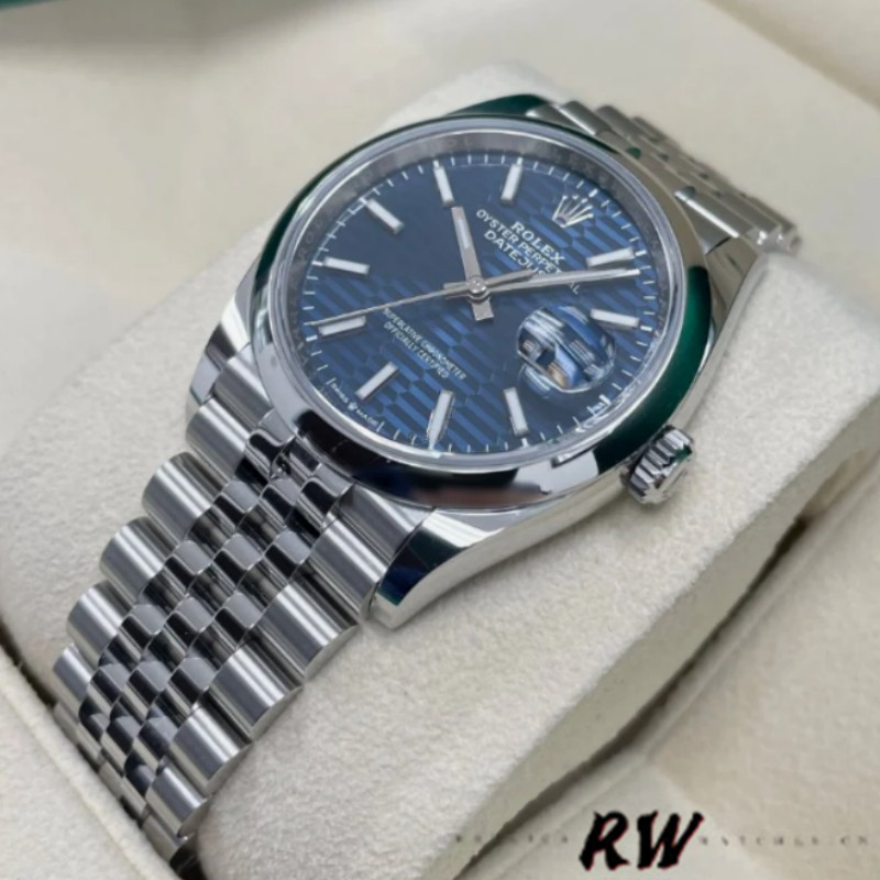 Rolex Datejust 126200 Stainless Steel Automatic Blue Motif Wave Dial 36MM Unisex Replica Watch