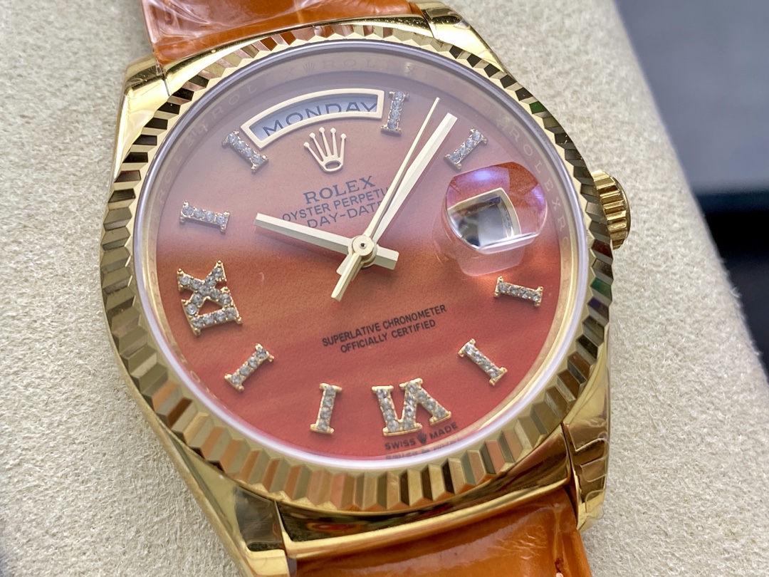 Rolex Day-Date 128238 Fluted Bezel Carnelian dial 36MM Unisex Replica Watch