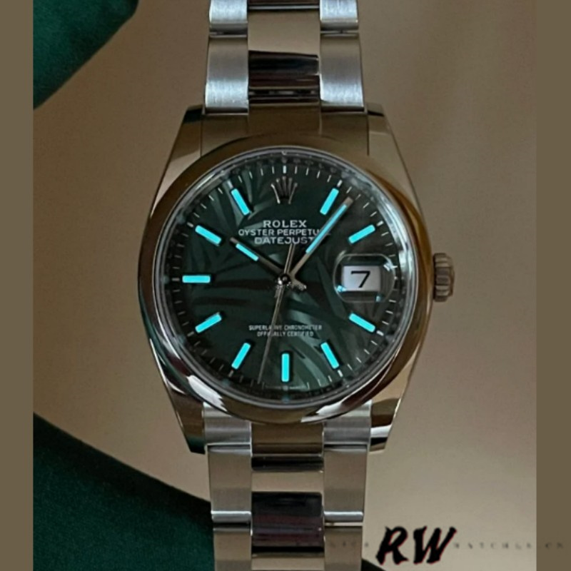 Rolex Datejust 126200 Olive Green Palm Motif Dial Stainless steel 36MM Unisex Replica Watch