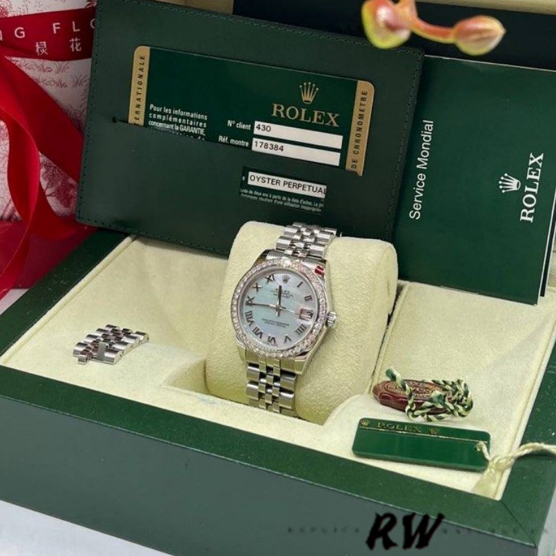 Rolex Datejust 178384 White Mother of Pearl Dial Diamonds 31MM Lady Replica Watch