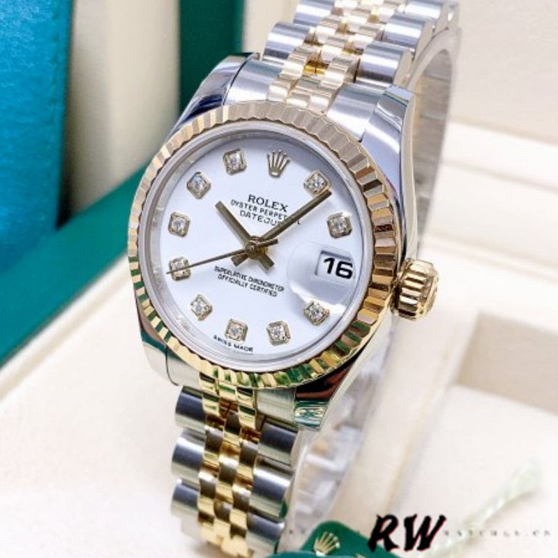 Rolex Datejust 179173 White Diamond Dial Fluted Bezel 26MM Lady Replica Watch