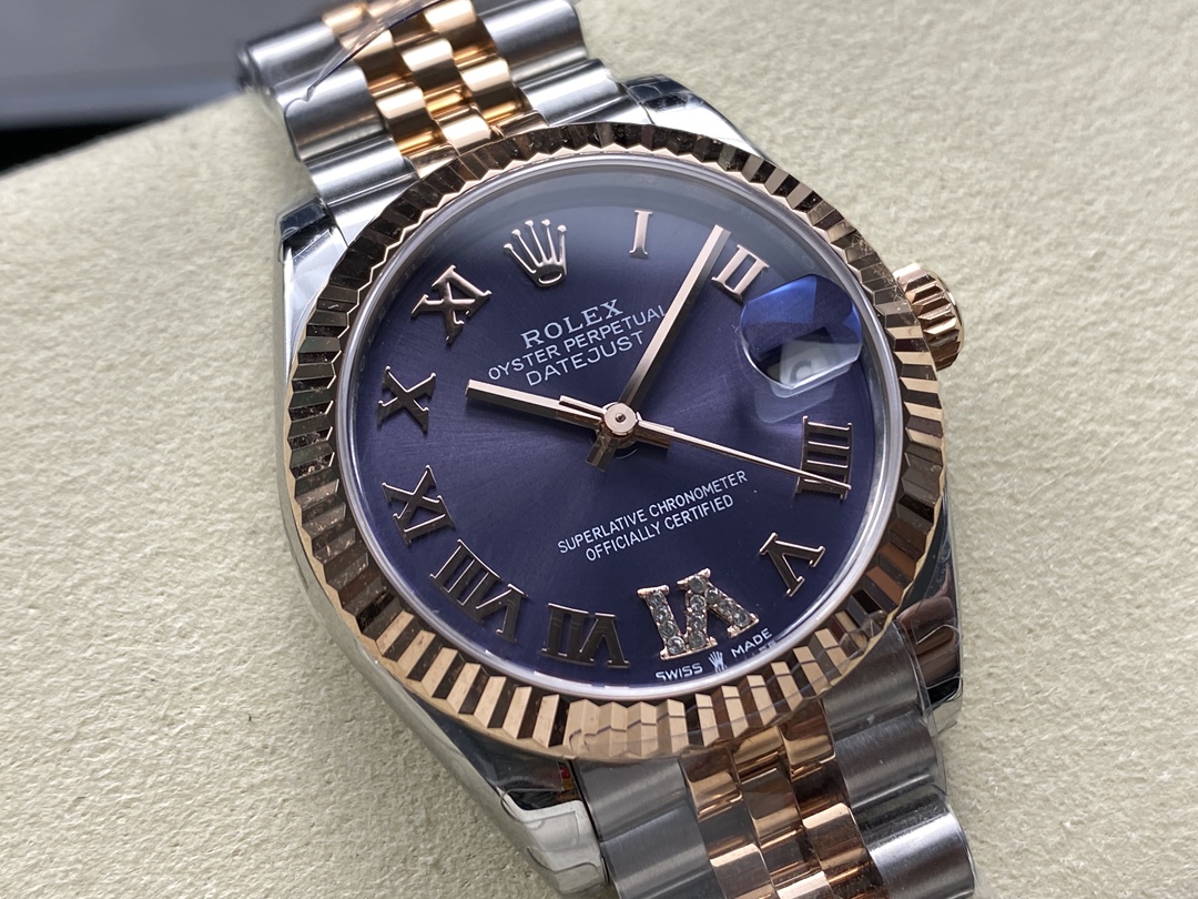 Rolex Datejust 31 Aubergine Pave Roman Dial M278271 0020 Women's Watch