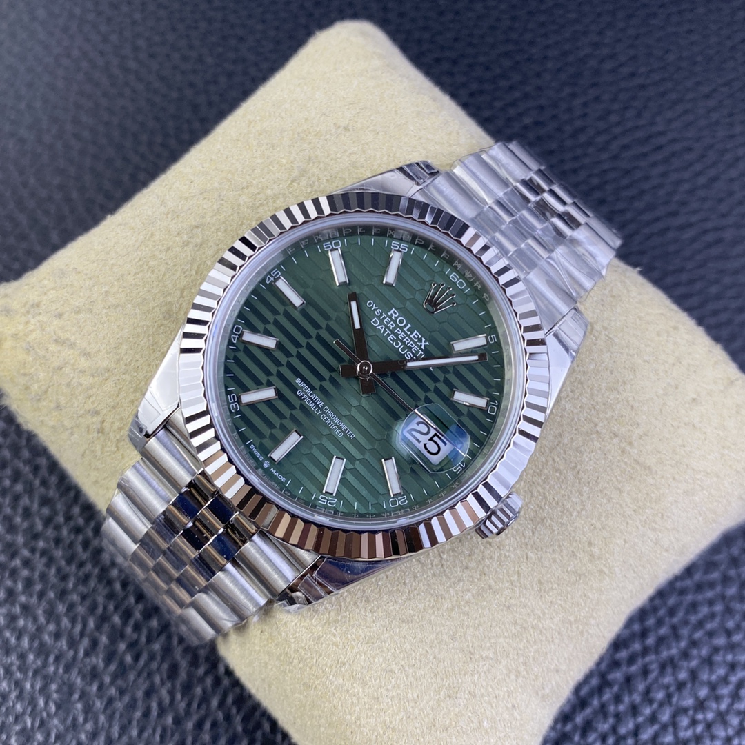 Rolex Datejust 41mm Stainless Steel 126334 0030 Mint Green Dial Fluted Jubilee