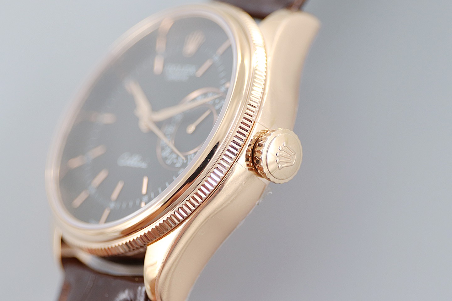 Rolex Cellini Date 50515 Brown Leather Black Index Dial 39mm Mens Replica Watch