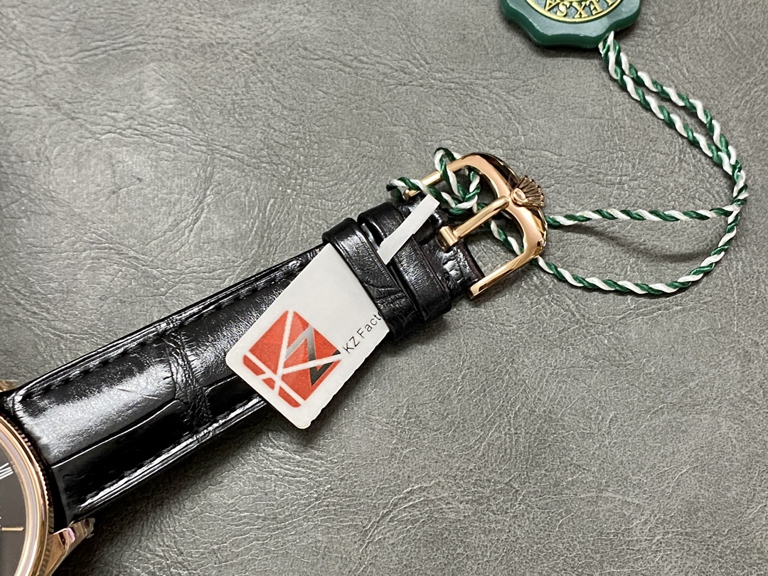 Rolex Cellini Time 50505 Black Leather Strap Black Dial 39mm Mens Replica Watch