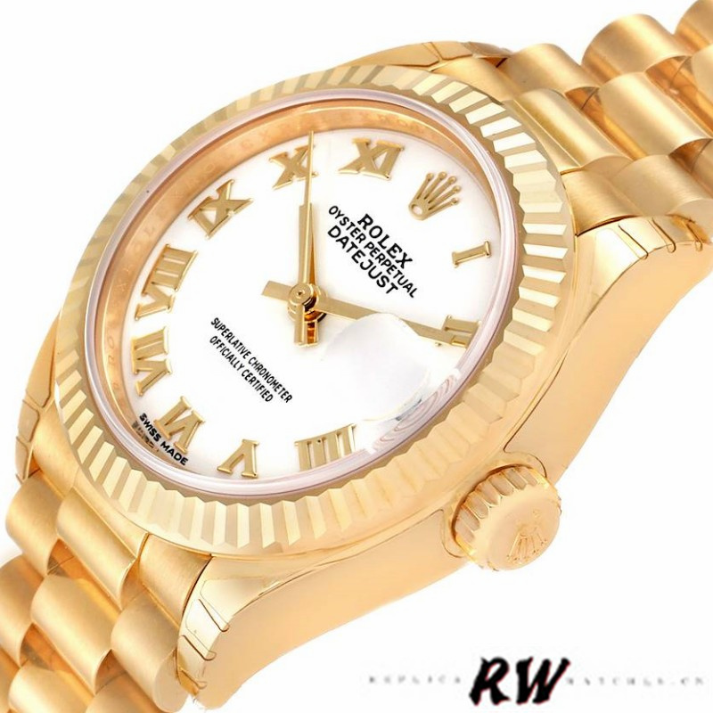 Rolex Datejust 279178 White Roman Dial Fluted Bezel 28mm Lady Replica Watch