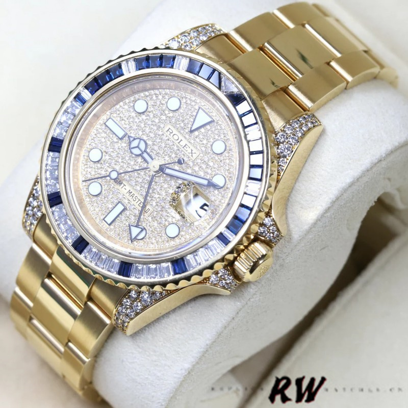 Rolex GMT-Master II 116758 Yellow Gold Pave Dial 40mm Mens Replica Watch