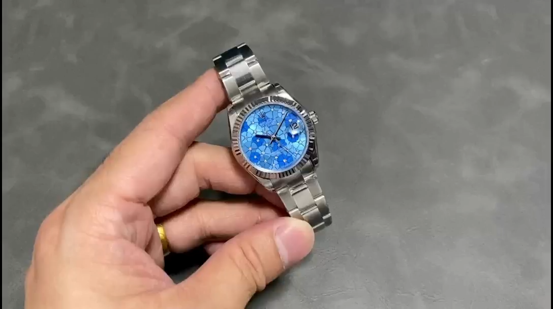 Rolex Datejust 31 Stainless Steel and White Gold Azzuro-Blue-Floral-Motif Diamond Dial m278274-0035