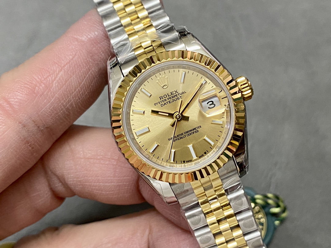 Rolex Datejust 279173 Champagne Index Dial Fluted Bezel 28mm Lady Replica Watch