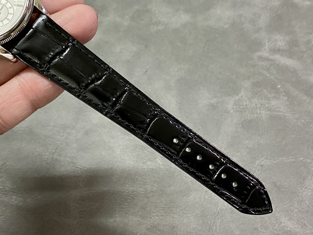 Rolex Cellini Dual Time 50529 Silver Sunburst Dial Black Leather Strap 39mm Mens Replica Watch