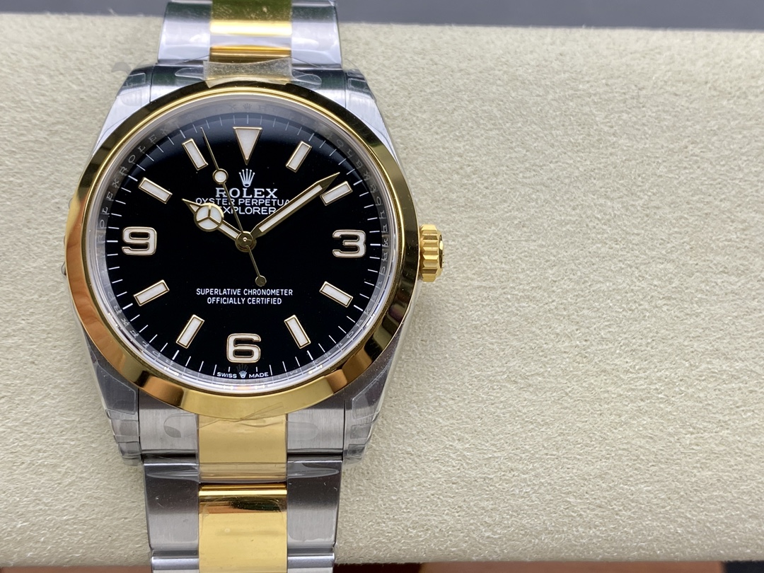 Rolex Explorer 36 Black Dial Yellow Gold M124273 0001 Women's Watch