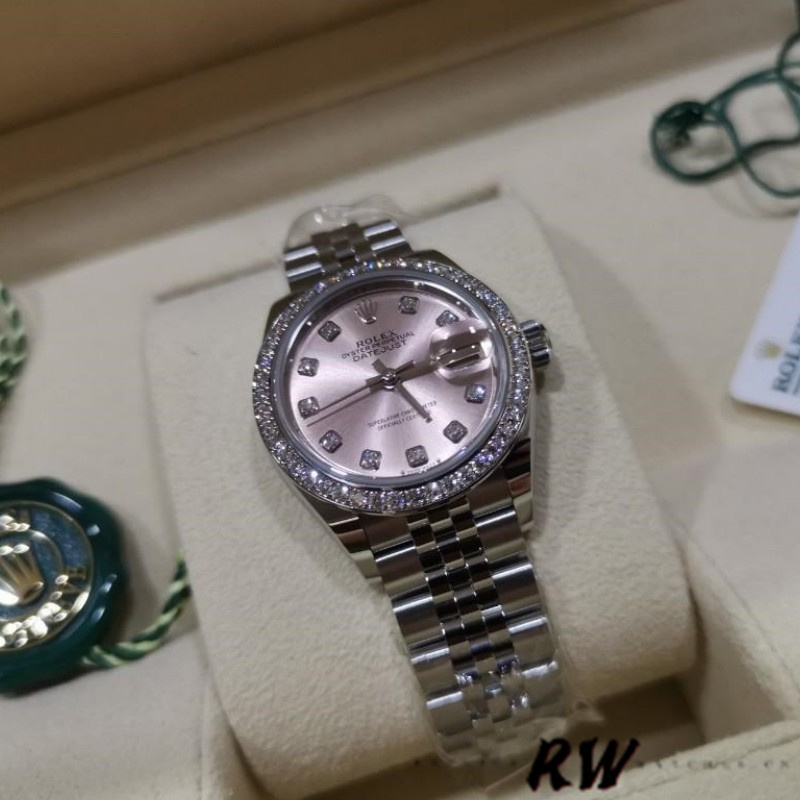 Rolex Datejust Steel White Gold Pink Dial m279384rbr 0003 28mm Lady Replica Watch