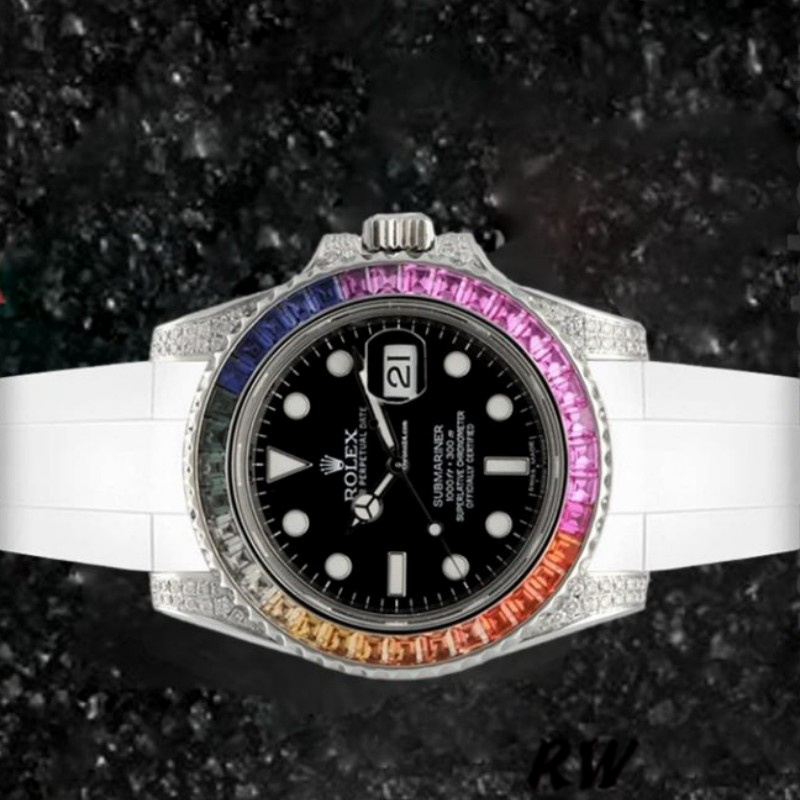 Rolex Submariner 116610 Black Dial White Rubber strap 40mm Mens Replica Watch