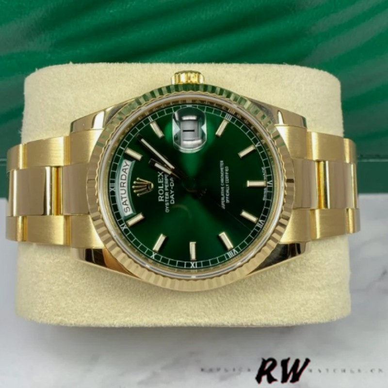 Rolex Day-Date 118238 Yellow Gold Green Dial 36mm Unisex Replica Watch
