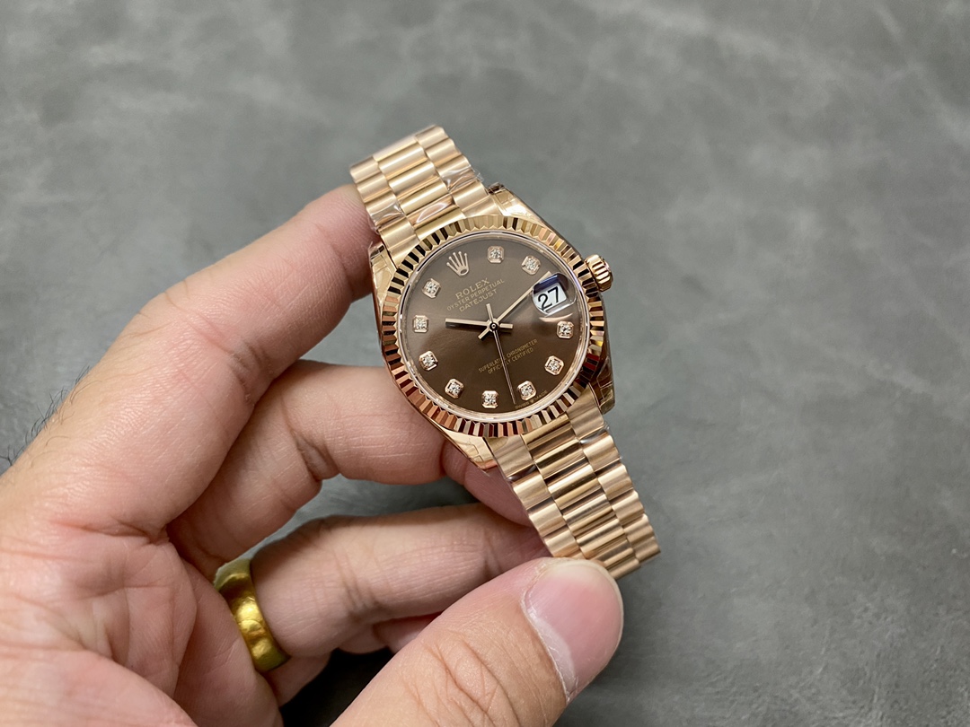 Rolex Datejust 31mm Chocolate Dial Diamond Markers m278275 0010 Women's Watch