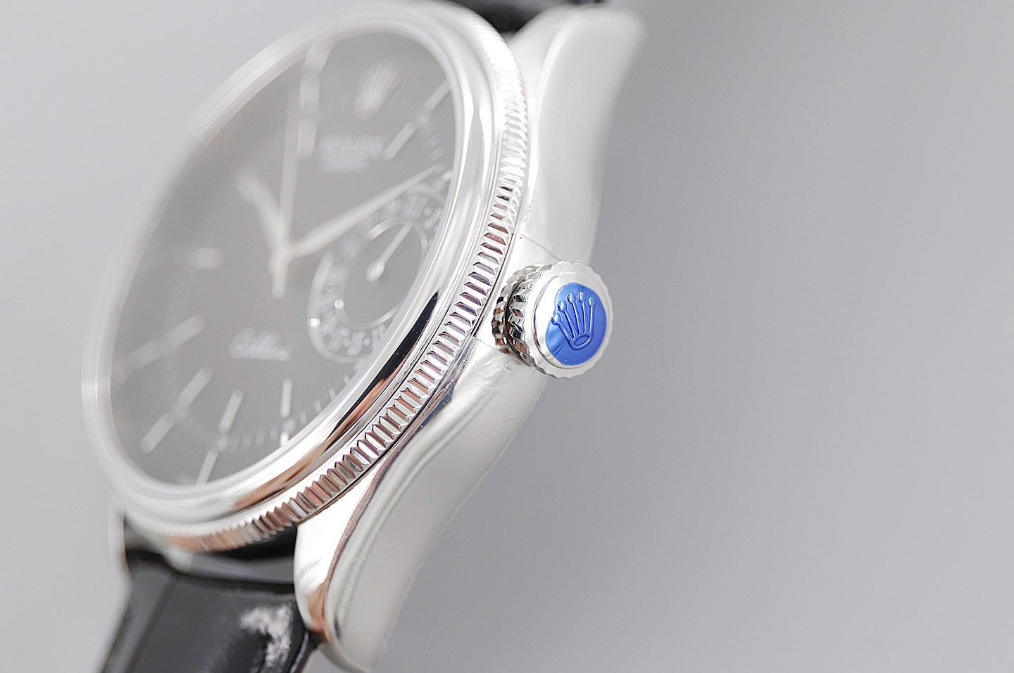 Rolex Cellini Date 50519 Black Leather Black Dial 39mm Mens Replica Watch