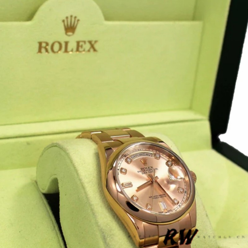 Rolex Day-Date 118205 Rose Gold Pink Diamond Dial 36mm Unisex Replica Watch