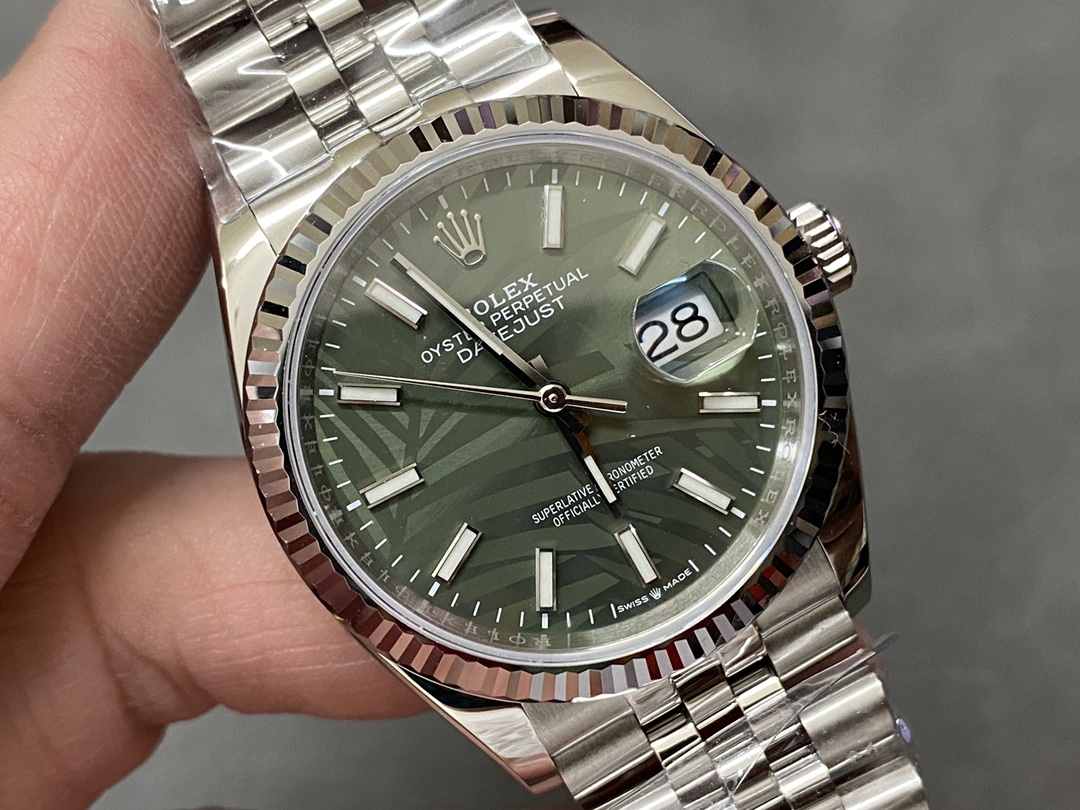 Rolex Datejust 126234 Olive Green Palm Motif Dial 36MM Unisex Replica Watch