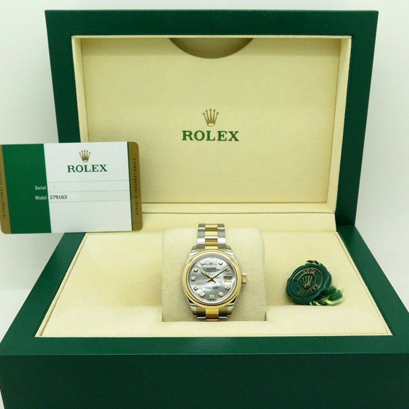 Rolex Datejust 279163 Mother of Pearl Diamond Dial Domed Bezel 28mm Lady Replica Watch