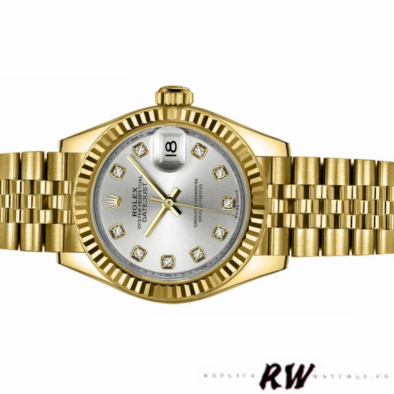 Rolex Datejust 279178 Silver Diamond Dial Yellow Gold 28mm Lady Replica Watch