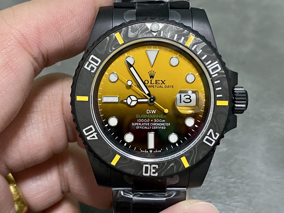 Rolex Submariner 116610 PVD-DLC Stainless Steel Carbon Fiber Bezel Yellow & Black Dial
