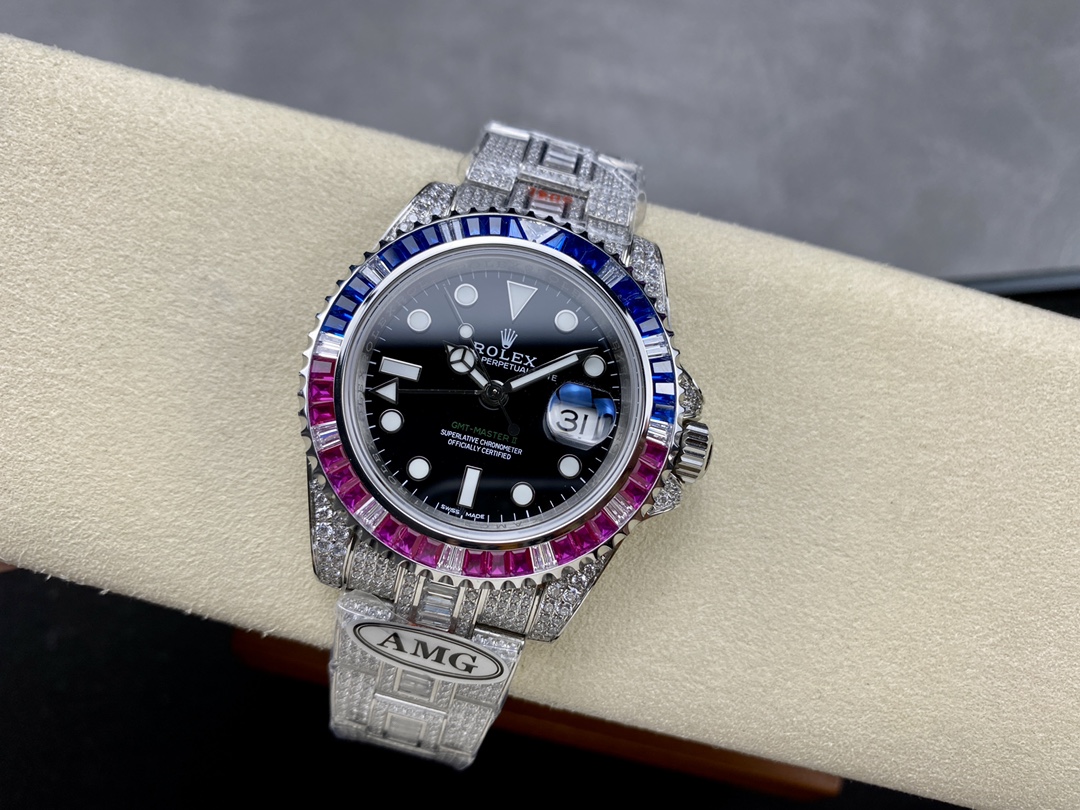 Rolex GMT Master AMG 126710BLRO 40mm With Dual Time & Sapphire Mirror Diamond Watch