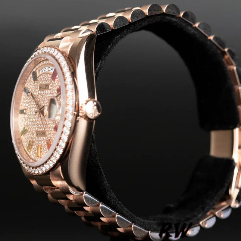 Rolex Day-Date 128345RBR Diamond Paved Dial Everose Gold 36MM Unisex Replica Watch
