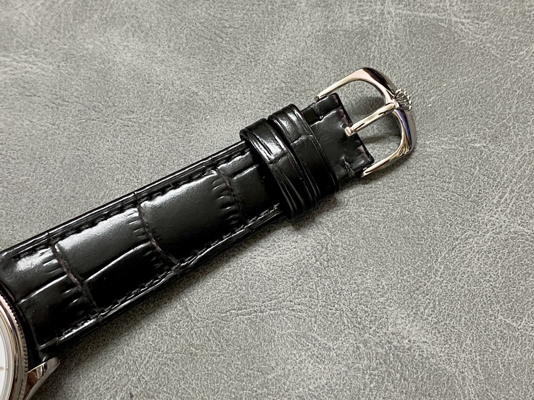 Rolex Cellini Time 50509 Black Leather Strap White Dial 39mm Mens Replica Watch