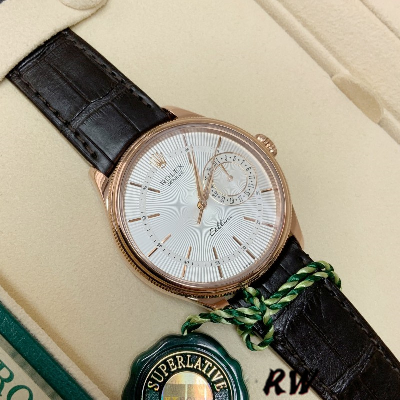 Rolex Cellini Date 50515 Rose Gold Silver Guilloche Index Dial 39mm Mens Replica Watch