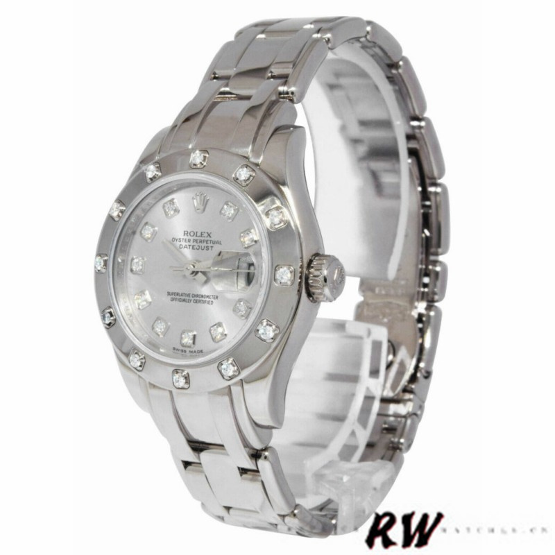 Rolex Pearlmaster 80319 Silver Diamond Dial 29MM Lady Replica Watch