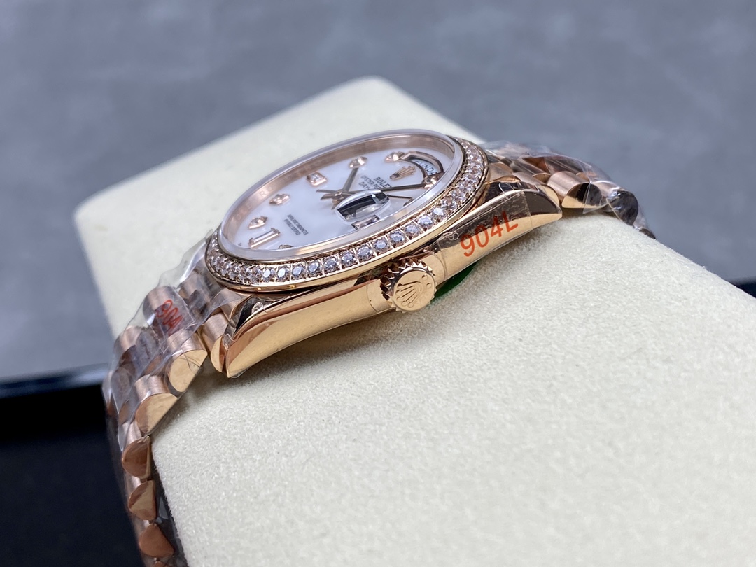 Rolex Day-Date 36MM 128345RBR 0028 Mother of Pearl White Dial Everose Gold Unisex Replica Watch