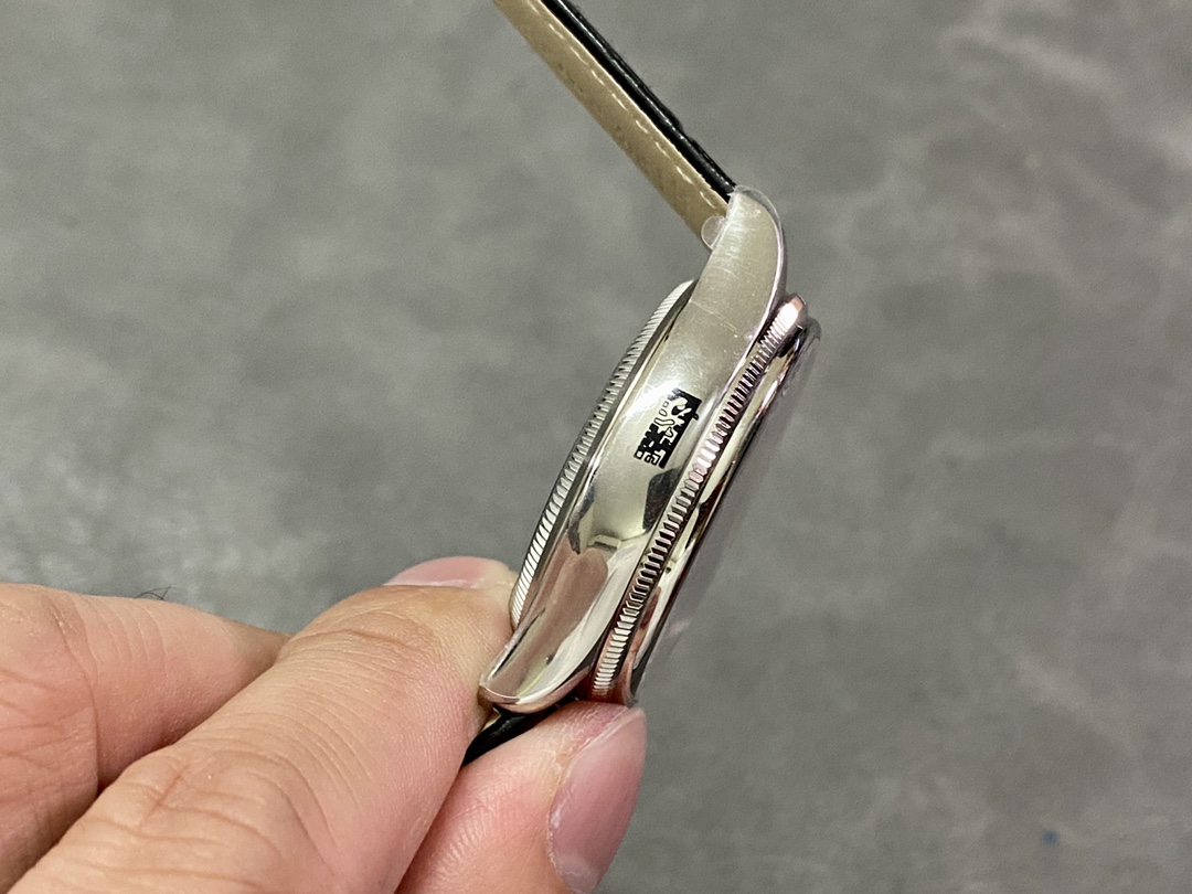 Rolex Cellini Dual Time 50529 Silver Sunburst Dial Black Leather Strap 39mm Mens Replica Watch