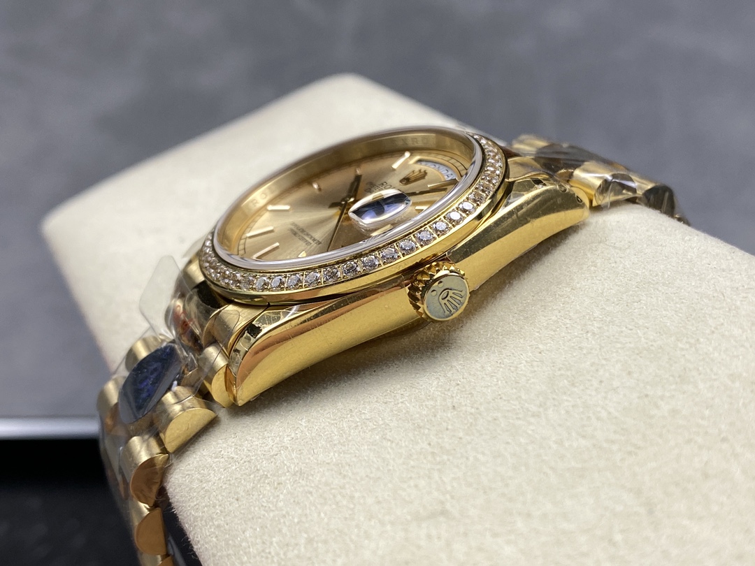 Rolex Day-Date 128348RBR Champagne Index Dial Yellow Gold 36MM Unisex Replica Watch