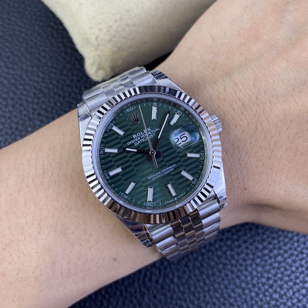 Rolex Datejust 41mm Stainless Steel 126334 0030 Mint Green Dial Fluted Jubilee