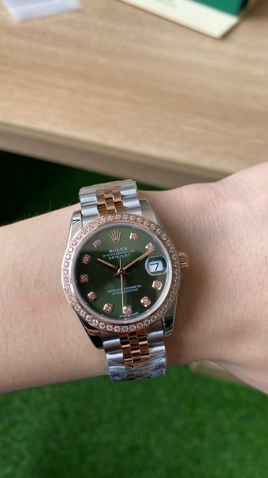 Rolex Datejust Olive Green Diamond Steel & Rose Gold 279381RBR 0007 Lady Watch