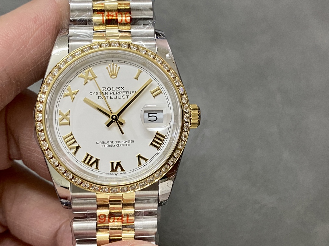 Rolex Datejust 36 Yellow Gold & Diamonds White Roman Dial M126283RBR 0015 Women's Watch
