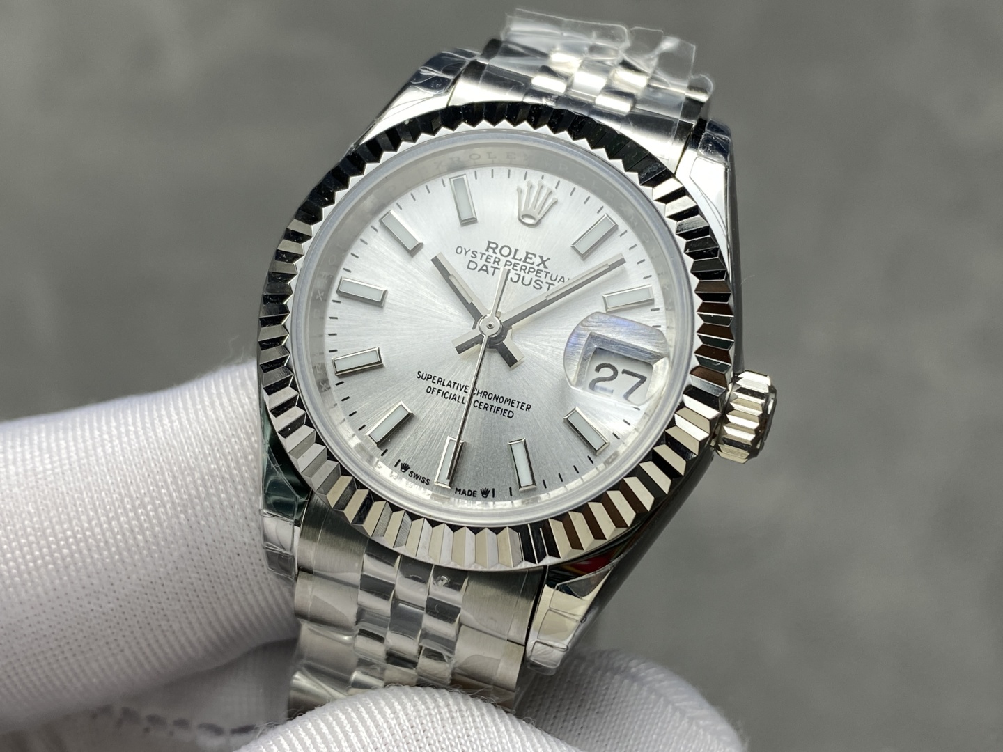 Rolex Datejust 28 Automatic Silver Dial White Gold and Steel M279174 0005 Women's Watch