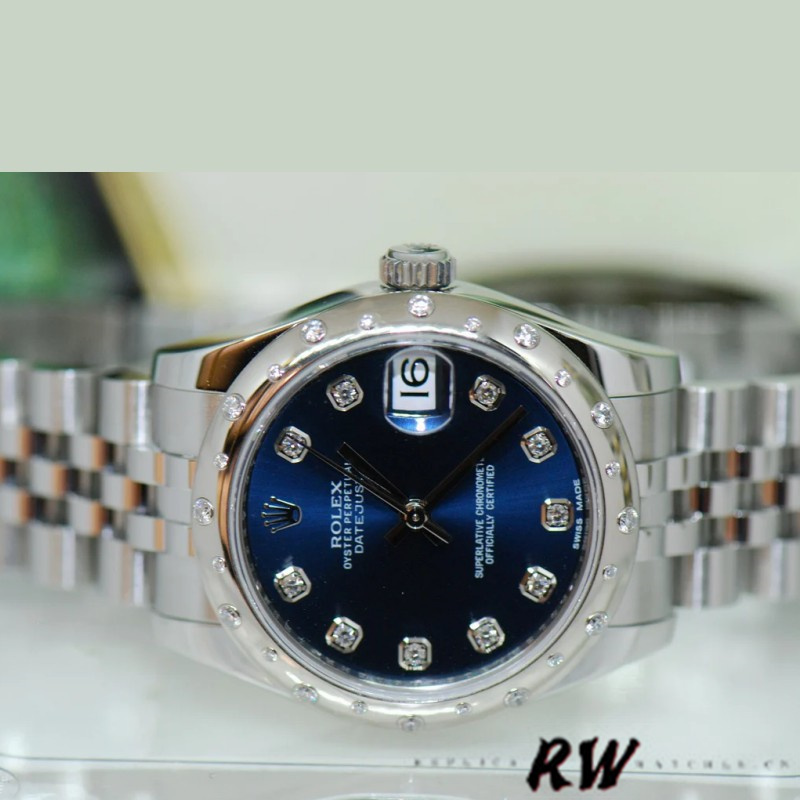 Rolex Datejust 178344 Blue Diamond Dial Jubilee Bracelet 31MM Lady Replica Watch