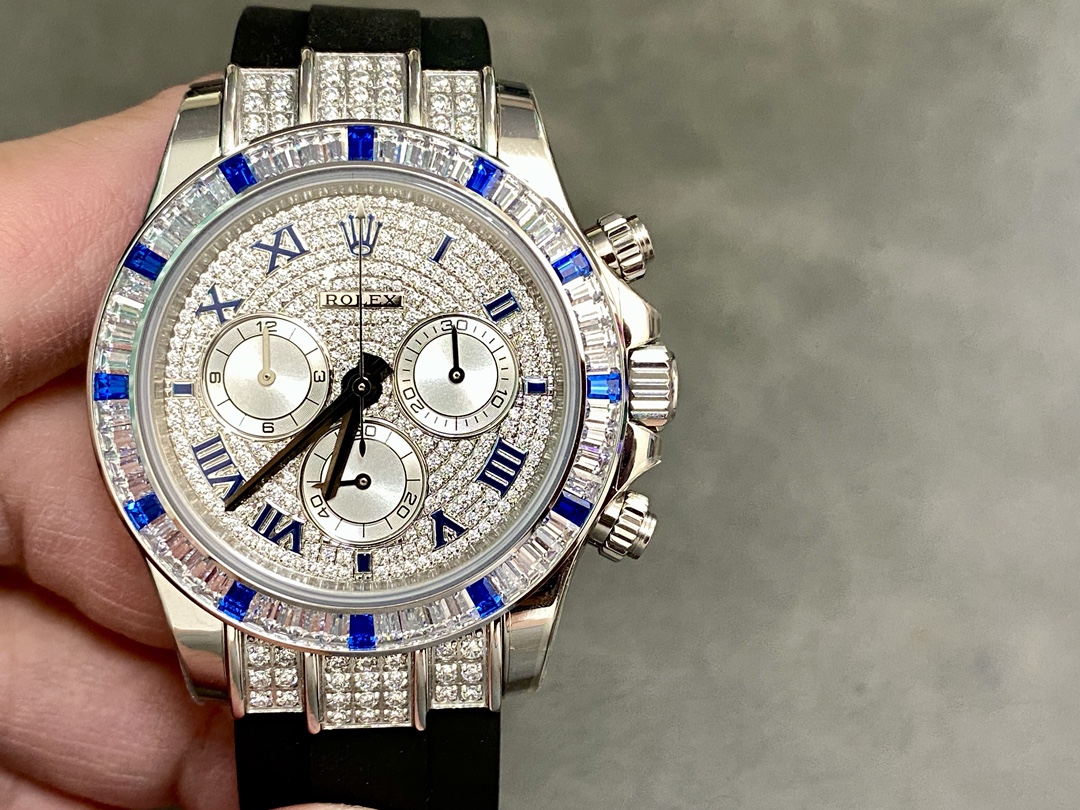 Rolex Daytona 116599 pave diamond dial Blue Leather Strap 40mm Mens Replica Watch