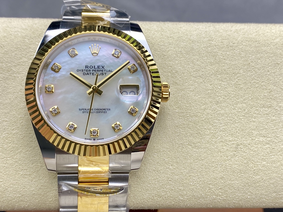 Rolex Datejust 41mm Steel and Yellow Gold 126333 0017 White Mop Diamond Oyster