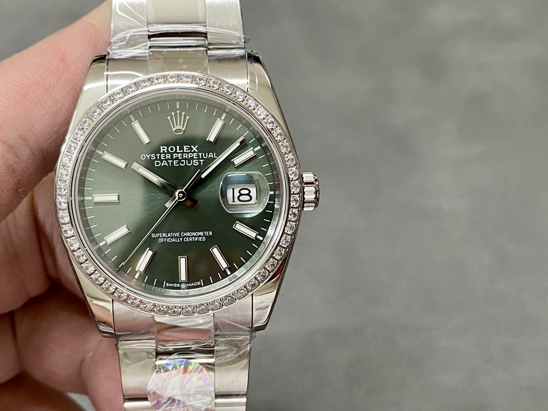 Rolex Datejust 36 White Gold & Diamonds Mint Green Dial M126284RBR 0044 Women's Watch