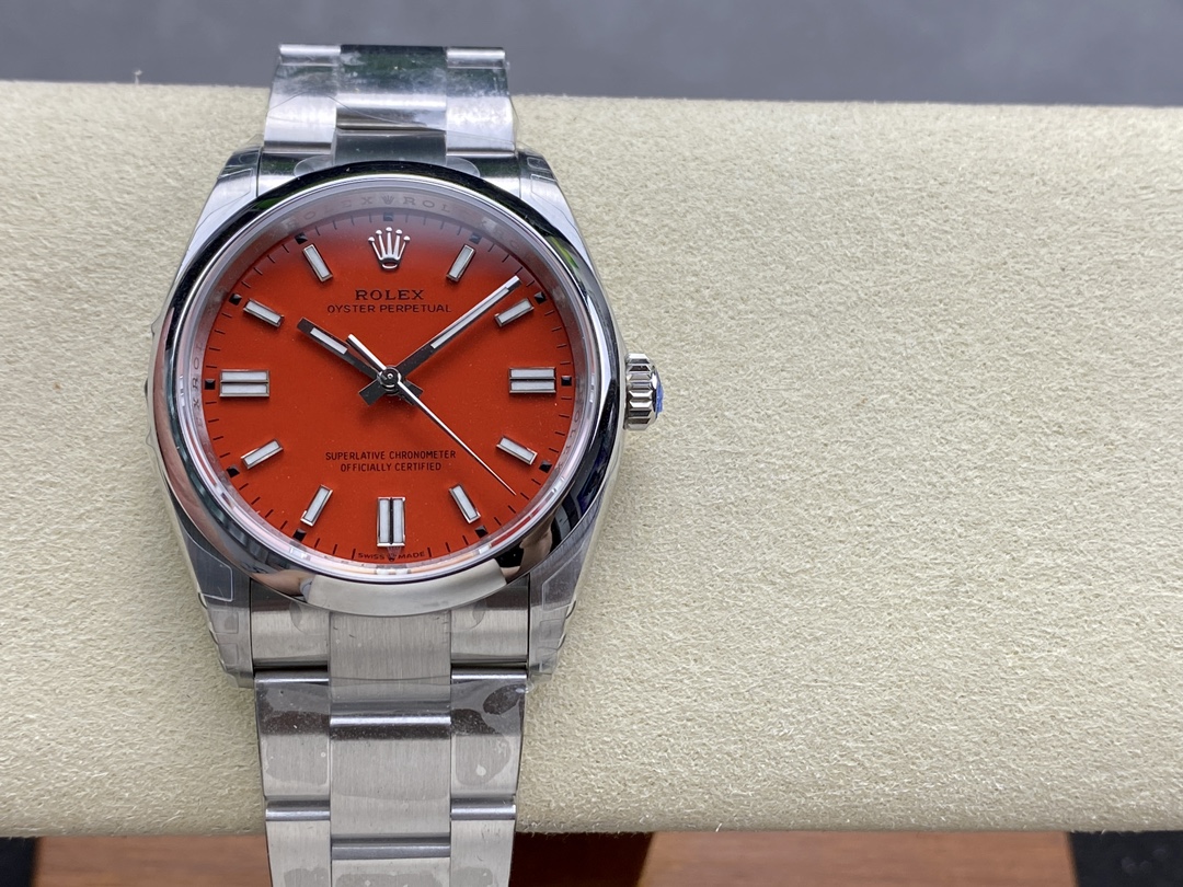 Rolex Oyster Perpetual Coral Red Dial Oyster Bracelet 126000 0007