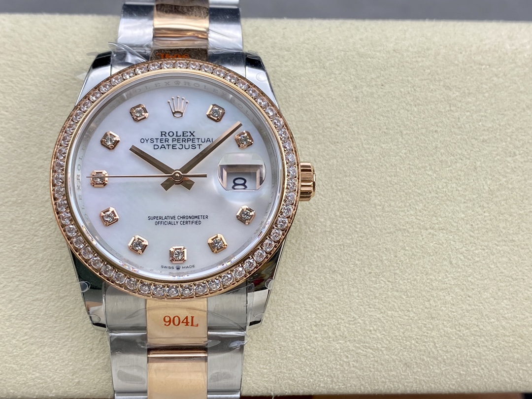 Rolex Datejust Mother of Pearl Diamond Dial Diamond Bezel 36mm m126281rbr 0010 Women's Watch