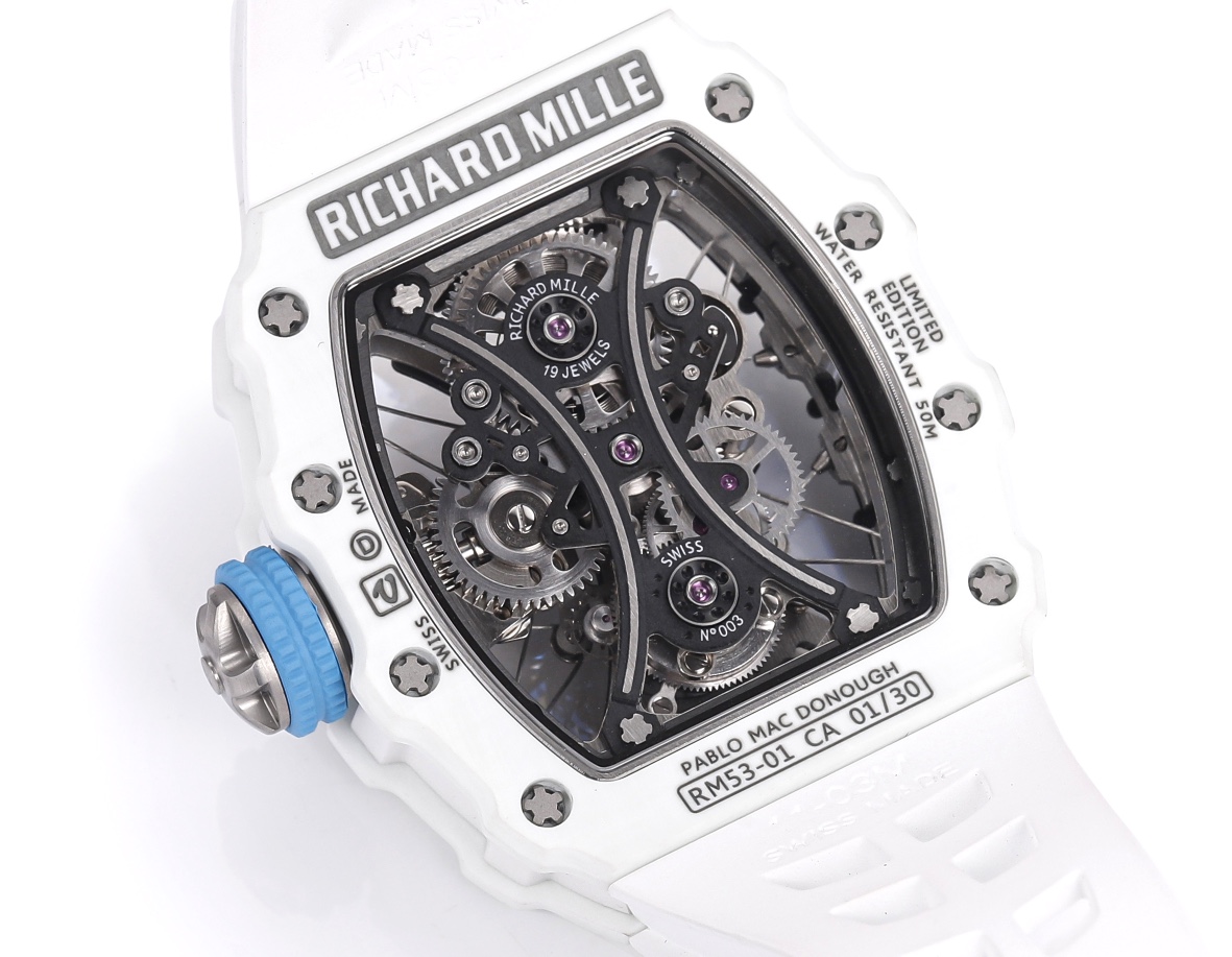 Richard Mille RM053-01 Pablo MacDonough Skeleton Dial White Rubber Strap
