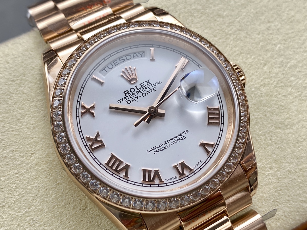 Rolex Day-Date 128345RBR White Dial Everose Gold 36MM Unisex Replica Watch