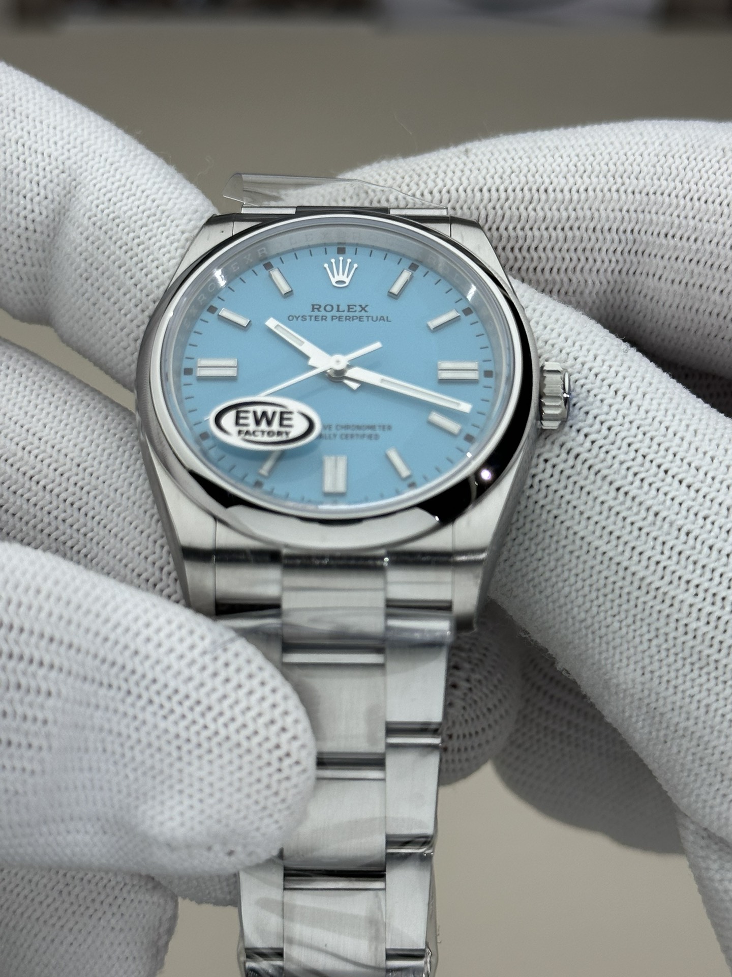 2024 Rolex Oyster Perpetual 126000 Stainless Steel Baby Blue Dial Replica Watch